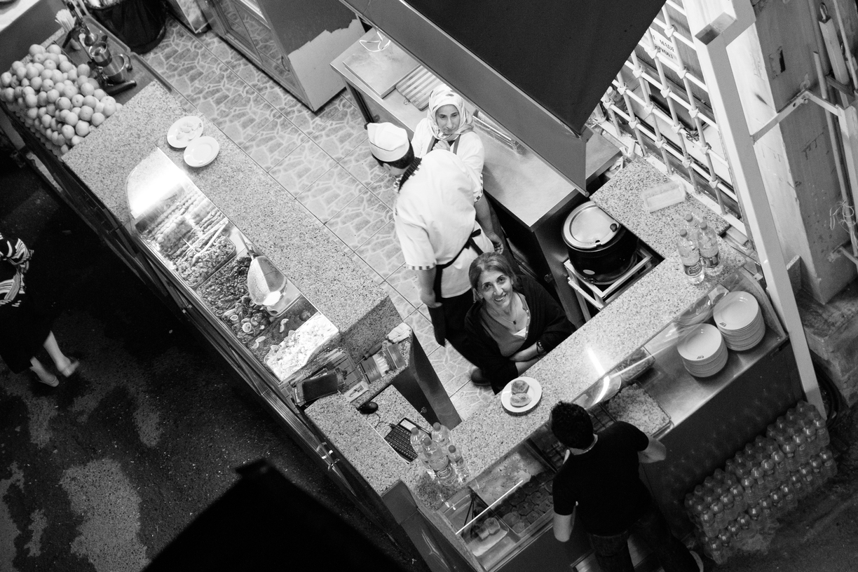 An ariel view of a food stall